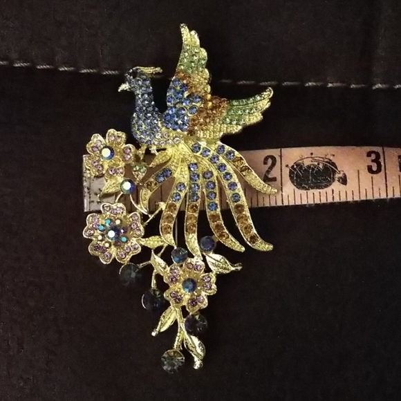 Peacock Brooch Pin and Pendant 1/4" Bale Large Colorful Rhinestones Bling - Picture 11 of 15